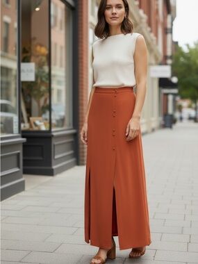 ASOS Elegant Orange Button-Down Maxi Skirt SIZE 6